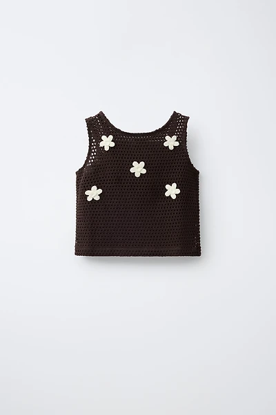 CROCHET FLORAL KNIT TOP