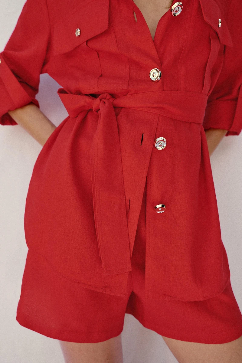 LINEN BELTED SAFARI JACKET