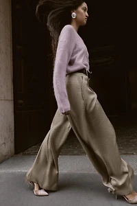 BELTED SATIN WIDE LEG PANTS