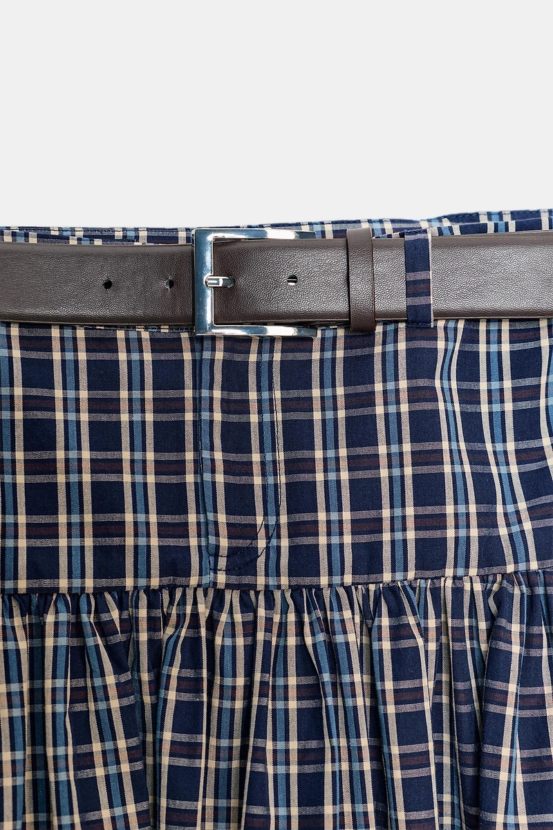 JUPE MI-LONGUE À CARREAUX AVEC CEINTURE