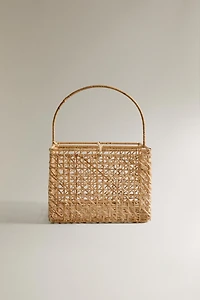 RATTAN BOTTLE STAND WITH HANDLE
