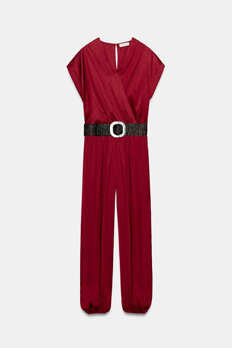 SATIN BELTED JUMPSUIT