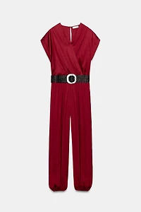 SATIN BELTED JUMPSUIT