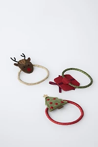 THREE-PACK OF REINDEER, TREE, AND GIFT HAIR TIES