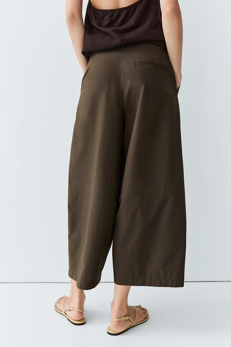 Cotton blend poplin wide-leg pants