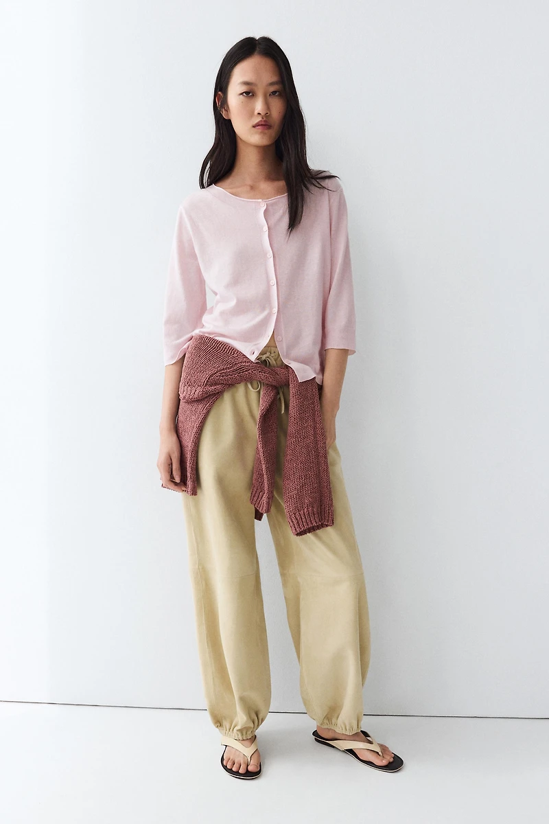 Cotton blend boat neck cardigan