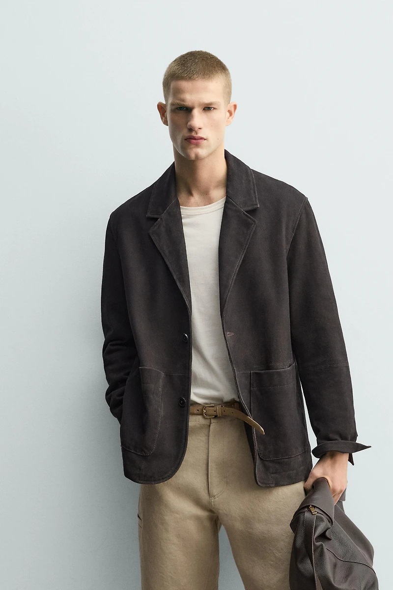 VESTE EN DAIM EFFET DÉLAVÉ