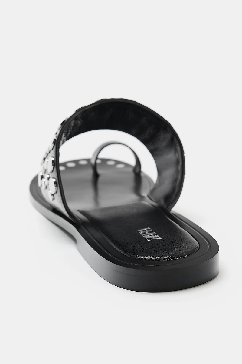FLAT LEATHER SANDALS WITH STUDS