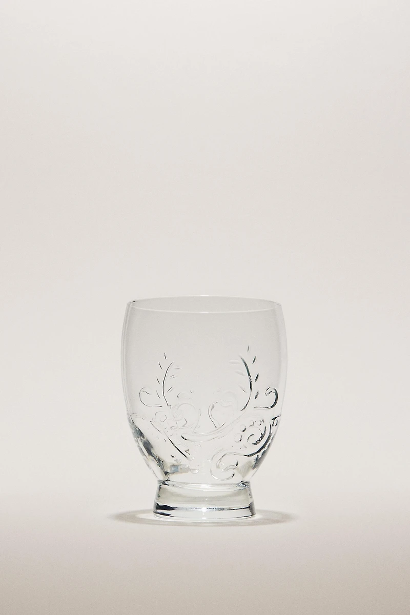 RAISED FLORAL DESIGN GLASS TUMBLER