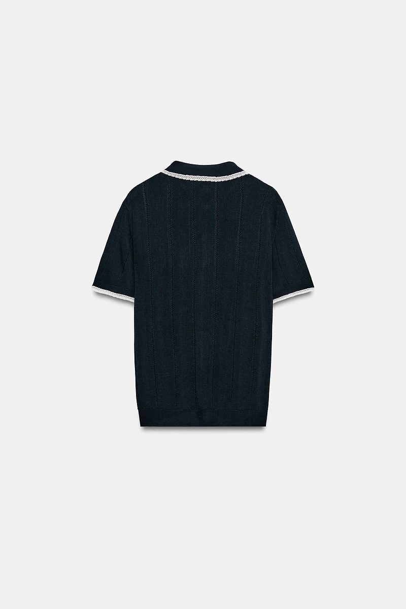 LACE TRIM KNIT POLO JACKET