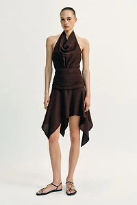ASYMMETRIC HEM HALTER MINI DRESS