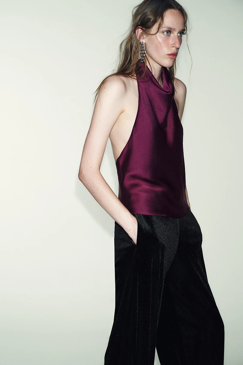 SATIN EFFECT HALTER TOP