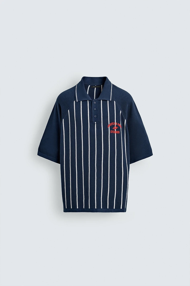 KNIT STRIPED POLO SHIRT WITH EMBROIDERED PATCH