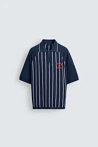 KNIT STRIPED POLO SHIRT WITH EMBROIDERED PATCH