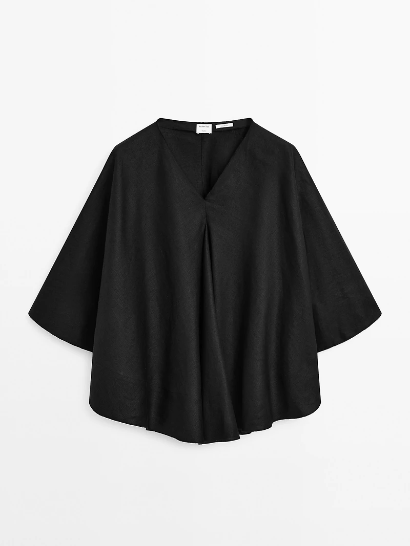 100% linen flowing cape-style oversize blouse - STUDIO