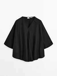 100% linen flowing cape-style oversize blouse - STUDIO