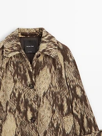 Long wool blend snakeskin print coat