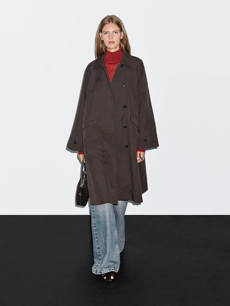 Trench coton détail velours côtelé