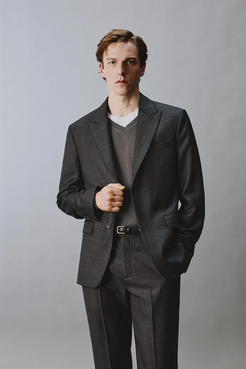 100% WOOL PLAID SUIT JACKET