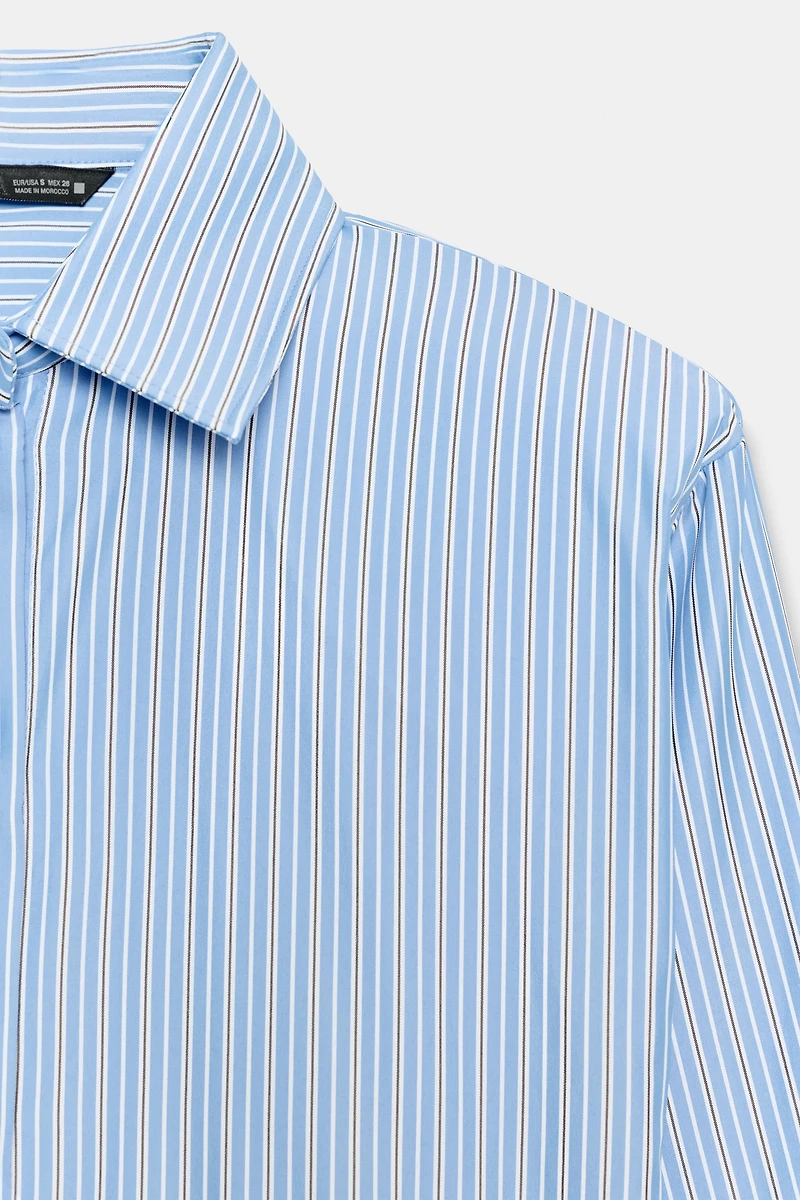 STRIPED SHOULDER PAD POPLIN SHIRT