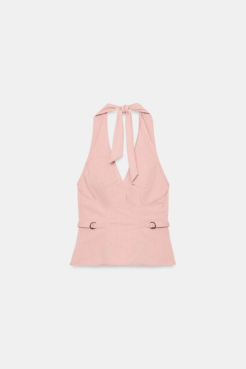 STRIPED HALTER TOP WITH POCKETS