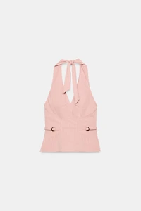 STRIPED HALTER TOP WITH POCKETS