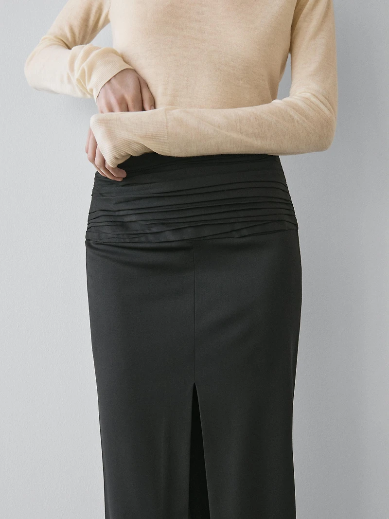 Straight midi skirt with gathered sash - STUDIO