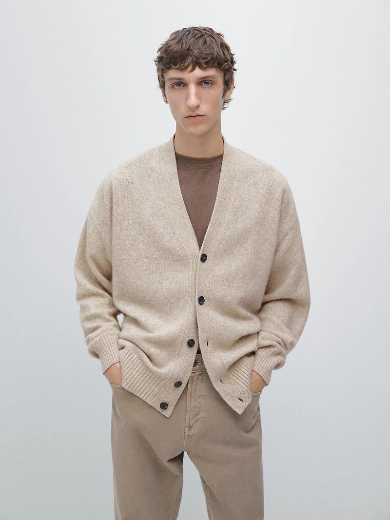 Wool blend V-neck knit cardigan