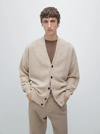 Wool blend V-neck knit cardigan