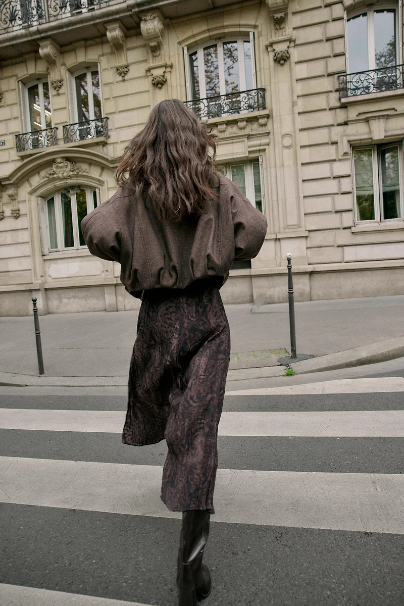 PRINTED BELTED MIDI SKIRT