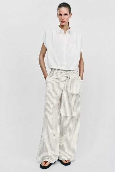 PANTALON LARGE À RAYURES FOULARD