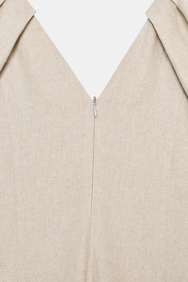 ROBE MI-LONGUE EN LIN À MANCHES BOUFFANTES