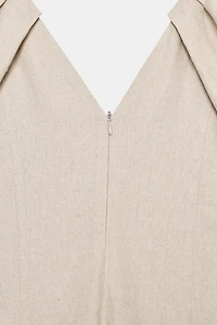 ROBE MI-LONGUE EN LIN À MANCHES BOUFFANTES