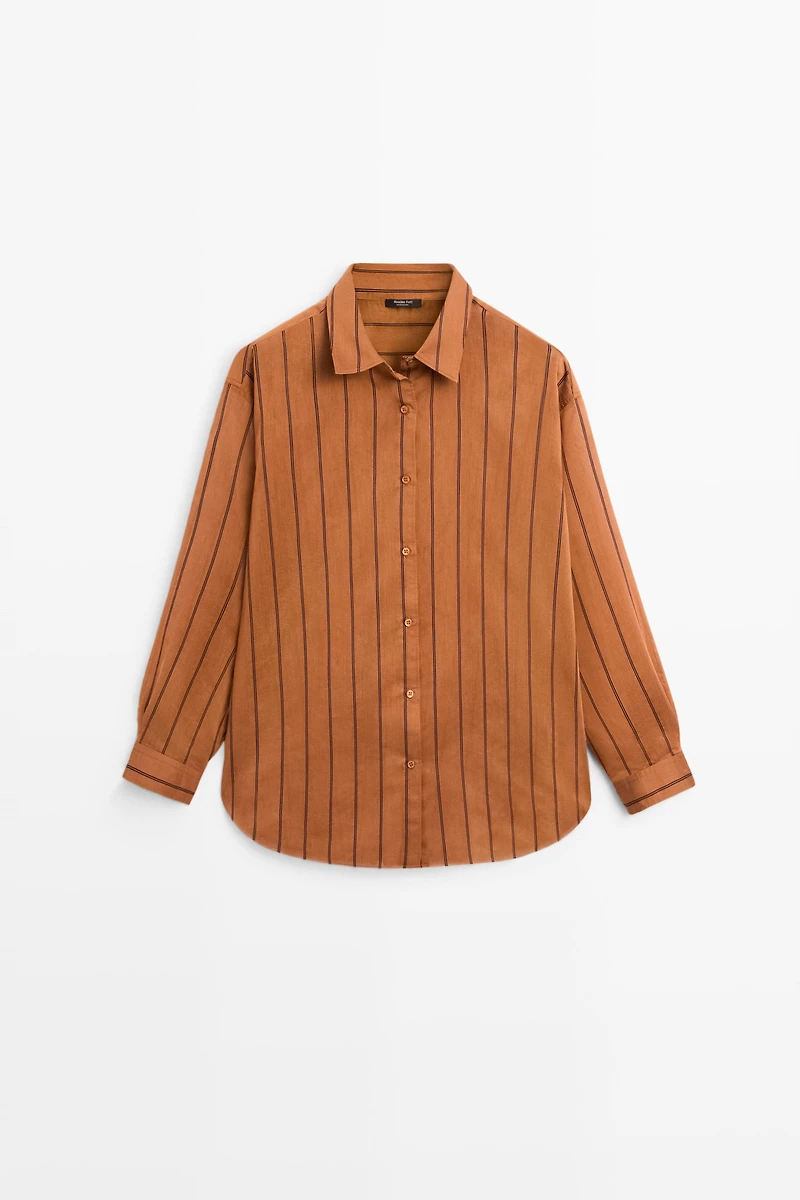 Striped fluid cotton and silk blend shirt