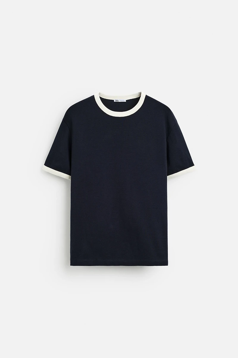 BASIC CONTRAST RIBBED T-SHIRT