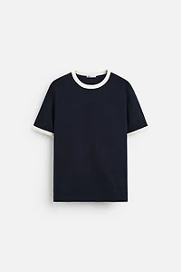 BASIC CONTRAST RIBBED T-SHIRT