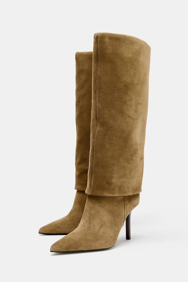 BOTTES À TALONS EN CROÛTE DE CUIR