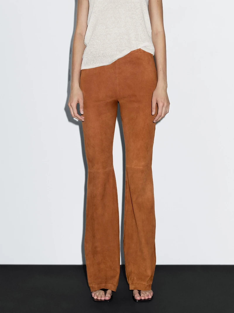 Flared suede leather trousers