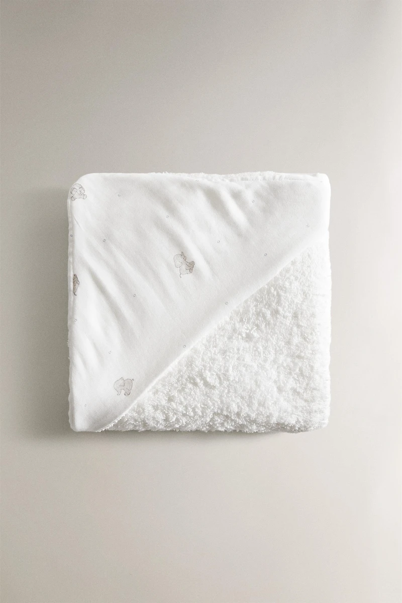 SERVIETTE DE BAIN CAPUCHE BÉBÉ ÉLÉPHANTS