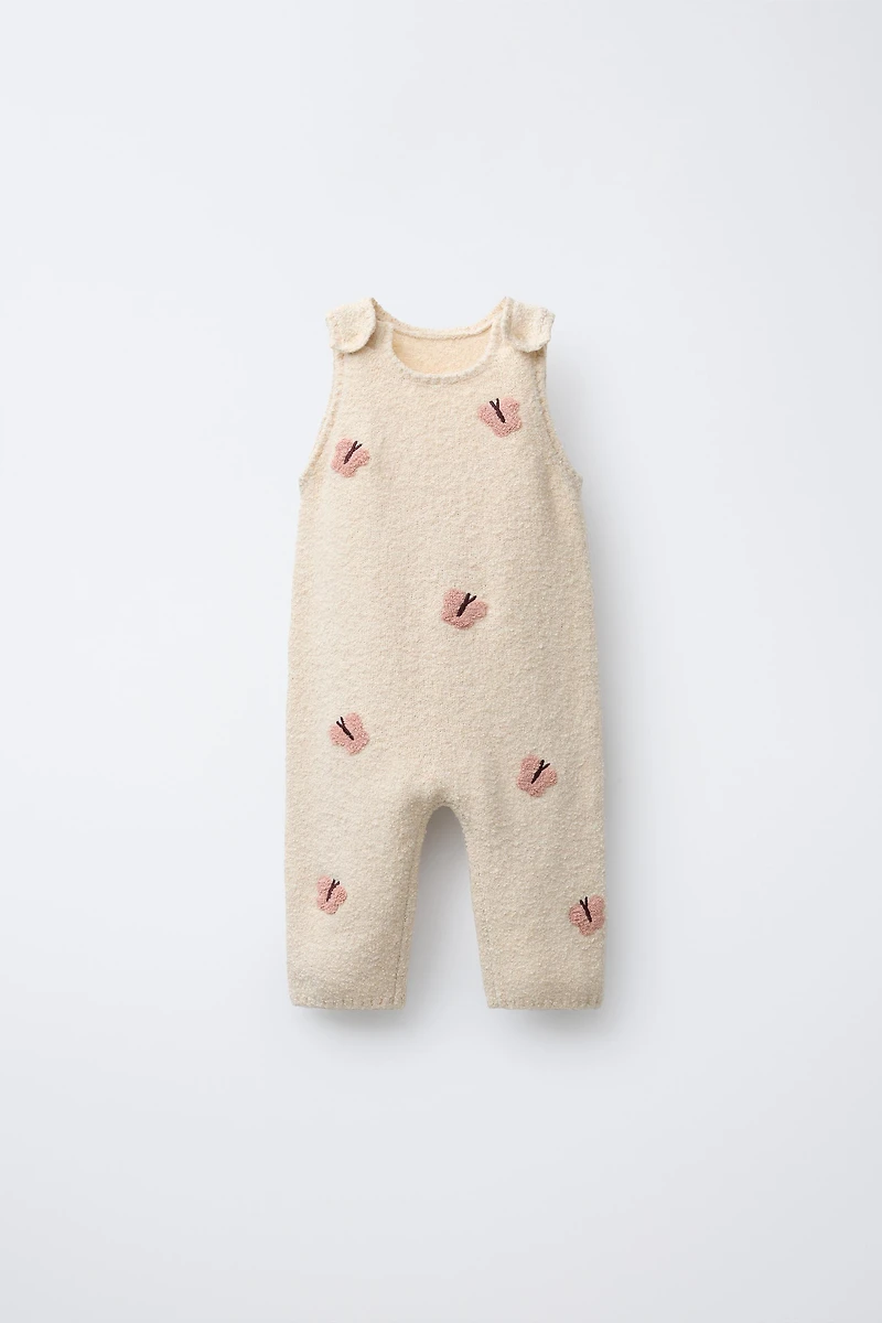 EMBROIDERED BUTTERFLY KNIT OVERALLS