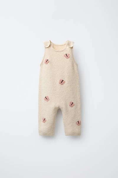 EMBROIDERED BUTTERFLY KNIT OVERALLS