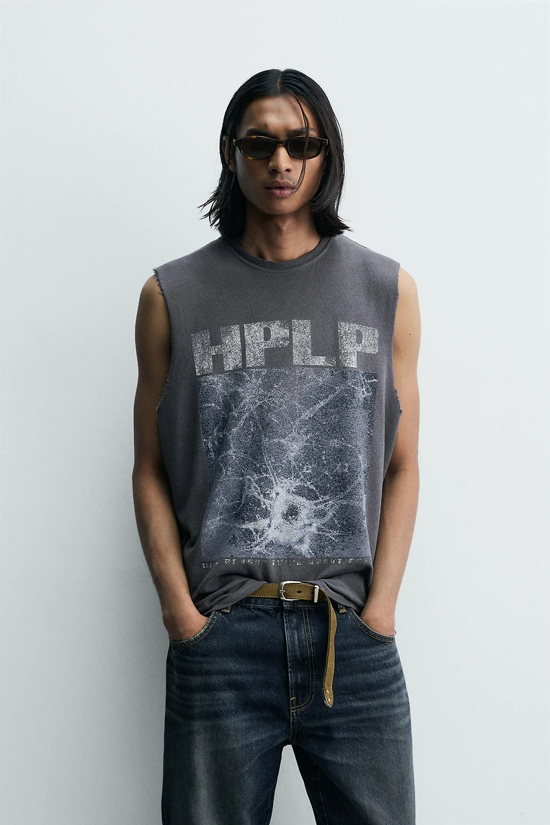 WASHED KNIT PRINTED TANK TOP