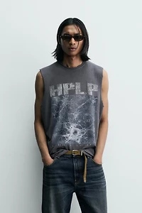 WASHED KNIT PRINTED TANK TOP
