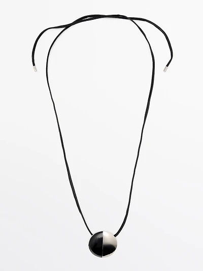 Sheepskin leather necklace with metal piece