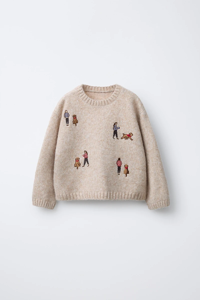 EMBROIDERED KNIT SWEATER WITH WOOL