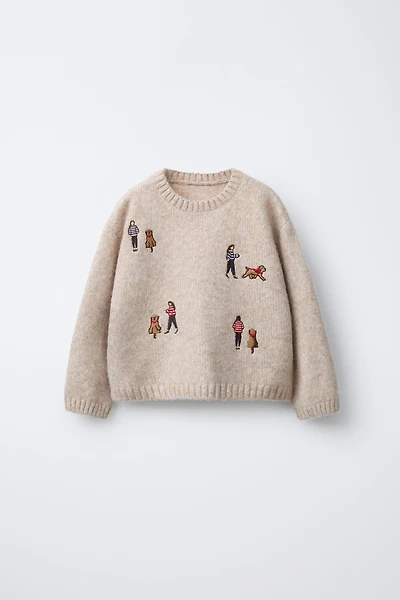 EMBROIDERED KNIT SWEATER WITH WOOL