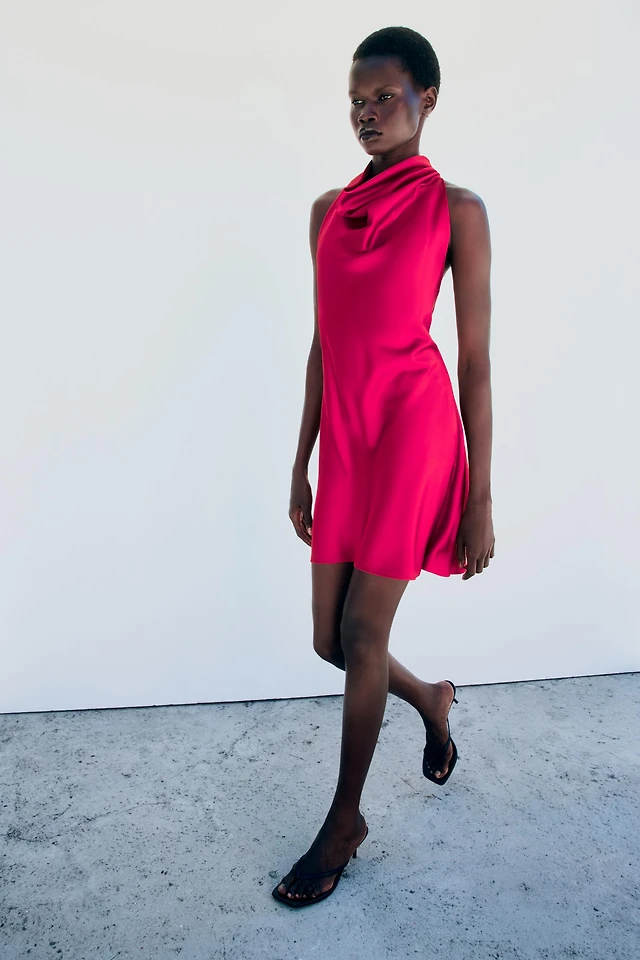 zara red asymmetric dress SATIN EFFECT MAXI at Mall of America® in Bloomington, MN summer style seam zip closure and jackets with dresses and size:US2