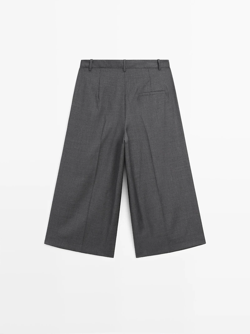 Bermuda long à pinces 100 % laine