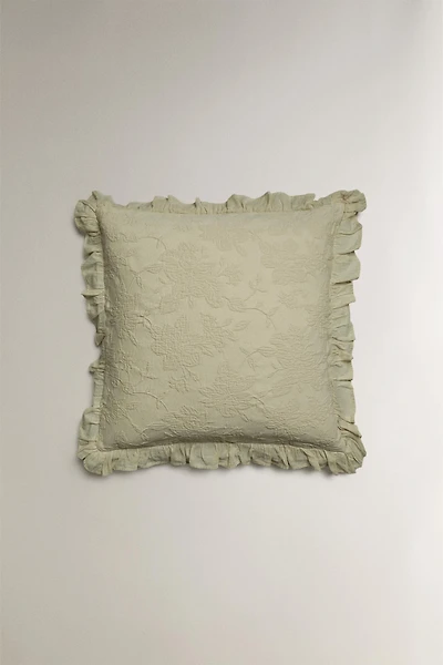HOUSSE DE COUSSIN JACQUARD VOLANT