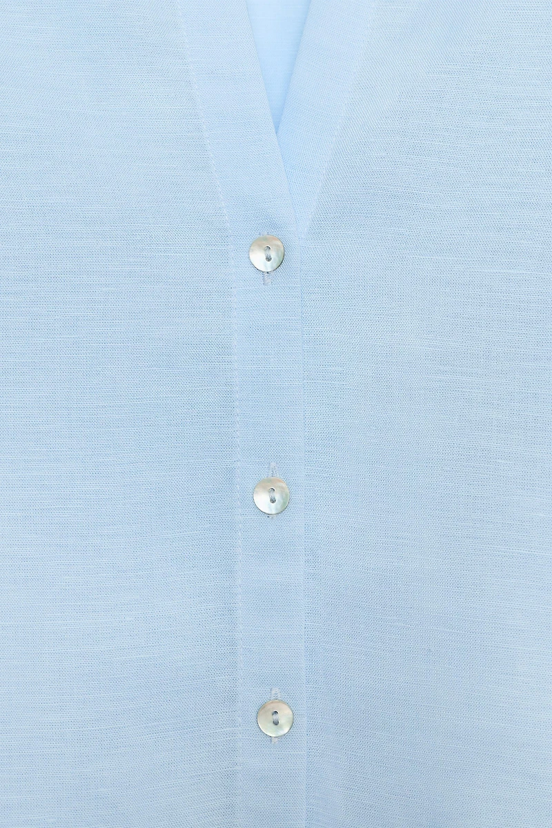 LINEN BLEND BALLOON SLEEVE SHIRT